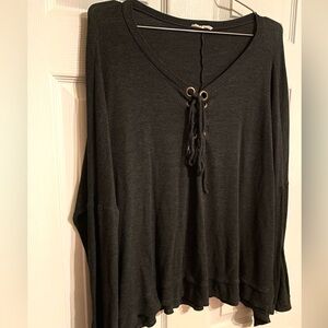 Lace-Up V-Neck Sweater